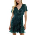 City Studio Womens Green Metallic Cocktail And Party Dress Juniors M BHFO 7676