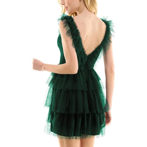 City Studios Womens Green Tulle Tiered Fit & Flare Dress Juniors 7 BHFO 2046