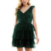 City Studios Womens Green Tulle Tiered Fit & Flare Dress Juniors 7 BHFO 2046