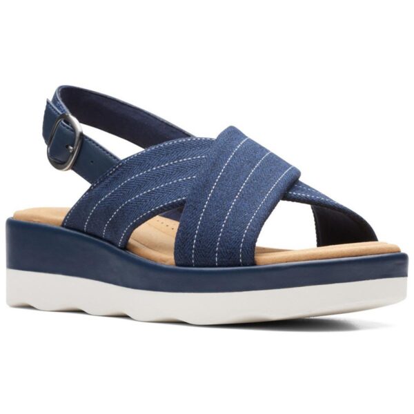 Clarks Womens Clara Cove Navy Wedge Sandals Shoes 11 Wide (C,D,W) BHFO 6570