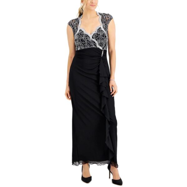 Connected Apparel Womens Black Ruffled Long Party Shift Dress 10 BHFO 5635