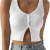 COZYEASE Women's Button Front Ribbed Knit Crop Tank Top Scoop Neck Sleeveless Casual Plain Crop Top