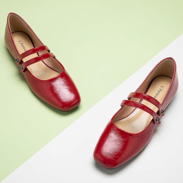 C.Paravano Mary Jane Shoes for Women | Women's Flats | Women Square Toe Flats | Leather Mary Jane