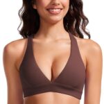 CRZ YOGA Butterluxe Deep V-Neck Sports Bras for Women - Spaghetti Strap Criss Cross Padded Bra Sexy Wireless Yoga Bra