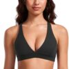 CRZ YOGA Butterluxe Deep V-Neck Sports Bras for Women - Spaghetti Strap Criss Cross Padded Bra Sexy Wireless Yoga Bra