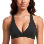 CRZ YOGA Butterluxe Deep V-Neck Sports Bras for Women - Spaghetti Strap Criss Cross Padded Bra Sexy Wireless Yoga Bra