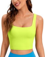 CRZ YOGA Butterluxe Womens Square Neck Longline Sports Bra - Workout Crop Tank Tops Padded with Built in Shelf Yoga Bra