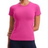 CRZ YOGA Seamless Workout Tops for Women Short Sleeve Athletic Tees Breathable Gym Running Yoga Tshirts Shirts