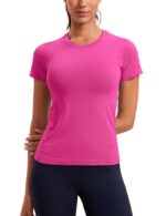 CRZ YOGA Seamless Workout Tops for Women Short Sleeve Athletic Tees Breathable Gym Running Yoga Tshirts Shirts