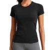 CRZ YOGA Seamless Workout Tops for Women Short Sleeve Athletic Tees Breathable Gym Running Yoga Tshirts Shirts