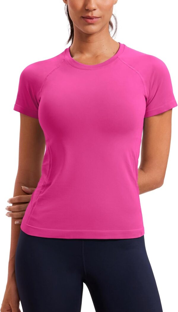 CRZ YOGA Seamless Workout Tops for Women Short Sleeve Athletic Tees Breathable Gym Running Yoga Tshirts Shirts