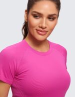 CRZ YOGA Seamless Workout Tops for Women Short Sleeve Athletic Tees Breathable Gym Running Yoga Tshirts Shirts