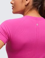 CRZ YOGA Seamless Workout Tops for Women Short Sleeve Athletic Tees Breathable Gym Running Yoga Tshirts Shirts