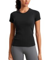 CRZ YOGA Seamless Workout Tops for Women Short Sleeve Athletic Tees Breathable Gym Running Yoga Tshirts Shirts