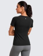 CRZ YOGA Seamless Workout Tops for Women Short Sleeve Athletic Tees Breathable Gym Running Yoga Tshirts Shirts