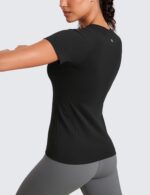 CRZ YOGA Seamless Workout Tops for Women Short Sleeve Athletic Tees Breathable Gym Running Yoga Tshirts Shirts