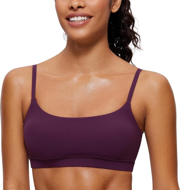 CRZ YOGA Womens Butterluxe Adjustable Spaghetti Strap Sports Bra - Scoop Neck Wireless Padded Bra Yoga Workout Crop Top