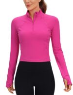 CRZ YOGA Women's Butterluxe Long Sleeve Workout Shirts Half Quarter Zip Sweatshirt Athletic Crop Top Collared Fall Shirt