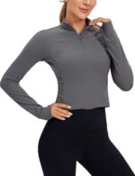 CRZ YOGA Women's Butterluxe Long Sleeve Workout Shirts Half Quarter Zip Sweatshirt Athletic Crop Top Collared Fall Shirt