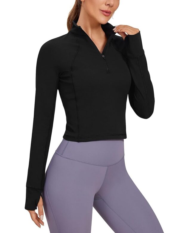 CRZ YOGA Women's Butterluxe Long Sleeve Workout Shirts Half Quarter Zip Sweatshirt Athletic Crop Top Collared Fall Shirt