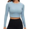 CRZ YOGA Womens Long Sleeve Crop Workout Tops Athletic Yoga Running Cropped Tops Slim Fit Gym Shirts