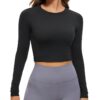 CRZ YOGA Womens Long Sleeve Crop Workout Tops Athletic Yoga Running Cropped Tops Slim Fit Gym Shirts