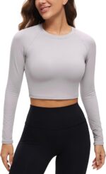 CRZ YOGA Womens Long Sleeve Crop Workout Tops Athletic Yoga Running Cropped Tops Slim Fit Gym Shirts