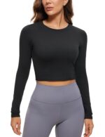 CRZ YOGA Womens Long Sleeve Crop Workout Tops Athletic Yoga Running Cropped Tops Slim Fit Gym Shirts