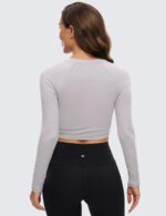 CRZ YOGA Womens Long Sleeve Crop Workout Tops Athletic Yoga Running Cropped Tops Slim Fit Gym Shirts