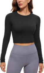 CRZ YOGA Womens Long Sleeve Crop Workout Tops Athletic Yoga Running Cropped Tops Slim Fit Gym Shirts