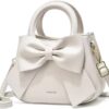 Cute Big Bow Top-handle Purse for Women Vegan Leather Shoulder Handbag Soft Work Shopper Crossbody Satchel