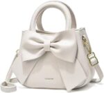 Cute Big Bow Top-handle Purse for Women Vegan Leather Shoulder Handbag Soft Work Shopper Crossbody Satchel