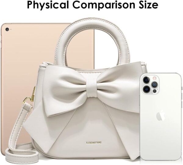 Cute Big Bow Top-handle Purse for Women Vegan Leather Shoulder Handbag Soft Work Shopper Crossbody Satchel