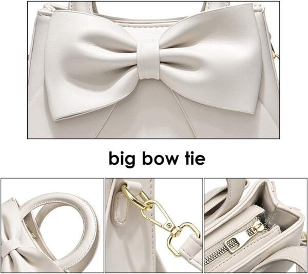 Cute Big Bow Top-handle Purse for Women Vegan Leather Shoulder Handbag Soft Work Shopper Crossbody Satchel