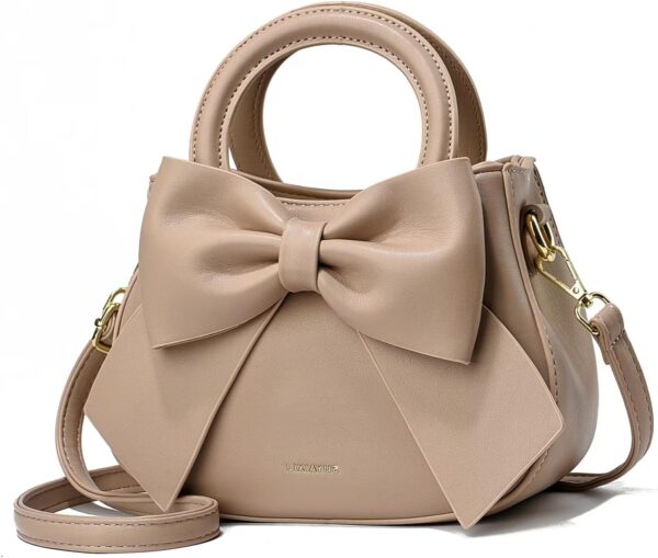 Cute Big Bow Top-handle Purse for Women Vegan Leather Shoulder Handbag Soft Work Shopper Crossbody Satchel