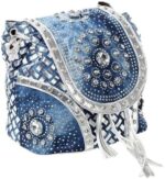 Denim Bag Jeans Tote Bag Fashion Women Handbag Multifunctional Backpack Shoulder Bag with Diamond and Tassel (Silver)