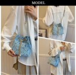 Denim Bucket Bag, Jean Purses for Women Denim Crossbody Bags Hobo Bag Drawstring Handbag