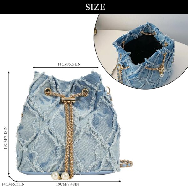 Denim Bucket Bag, Jean Purses for Women Denim Crossbody Bags Hobo Bag Drawstring Handbag