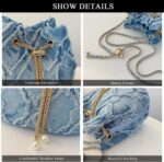 Denim Bucket Bag, Jean Purses for Women Denim Crossbody Bags Hobo Bag Drawstring Handbag