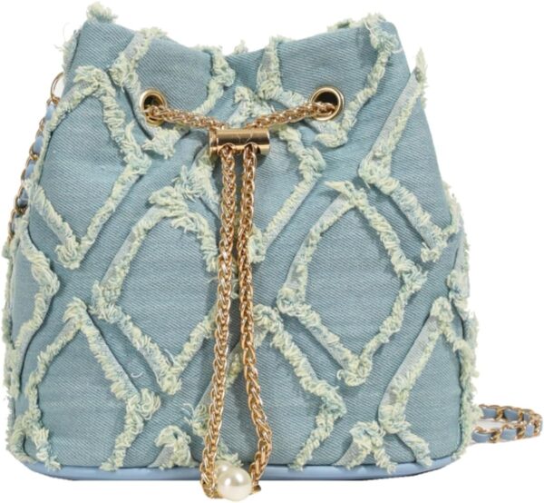 Denim Bucket Bag, Jean Purses for Women Denim Crossbody Bags Hobo Bag Drawstring Handbag