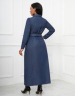 Denim Maxi Shirt Dress for Women Long Sleeve Button Down Belted Casual Dress Prom Dress with Pockets