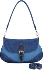 Denim Purse for Women -Stylish Elegant Blue Jean Canvas Tote,Cute Chic Hobo Shoulder Bag Handbag with 2 Straps-Suitable Bags to Match with Denim Dress Shirt