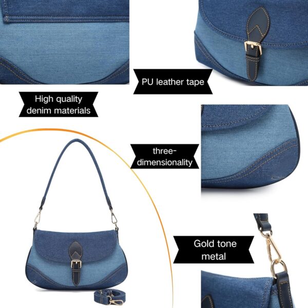 Denim Purse for Women -Stylish Elegant Blue Jean Canvas Tote,Cute Chic Hobo Shoulder Bag Handbag with 2 Straps-Suitable Bags to Match with Denim Dress Shirt