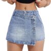 Denim Skort Skirts Women Casual High Waisted Solid Button Up Asymmetrical Denim Jean Shorts Mini Shorts.