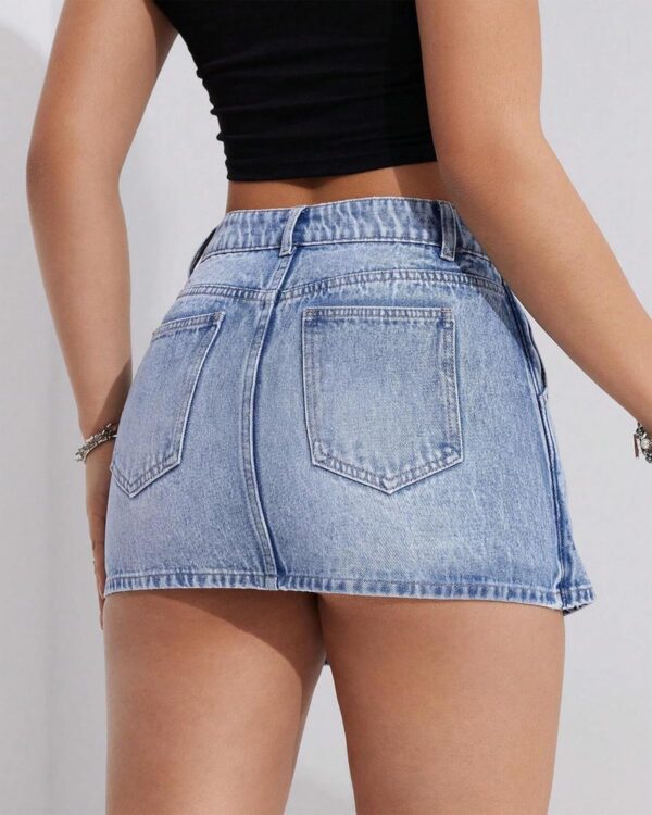 Denim Skort Skirts Women Casual High Waisted Solid Button Up Asymmetrical Denim Jean Shorts Mini Shorts.