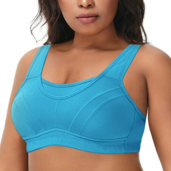 Deyllo Women's Sports Bras Plus Size High Impact Full Support Non-padded Wireless Workout Running Exercise Bra Activewear, Blue 36DDD