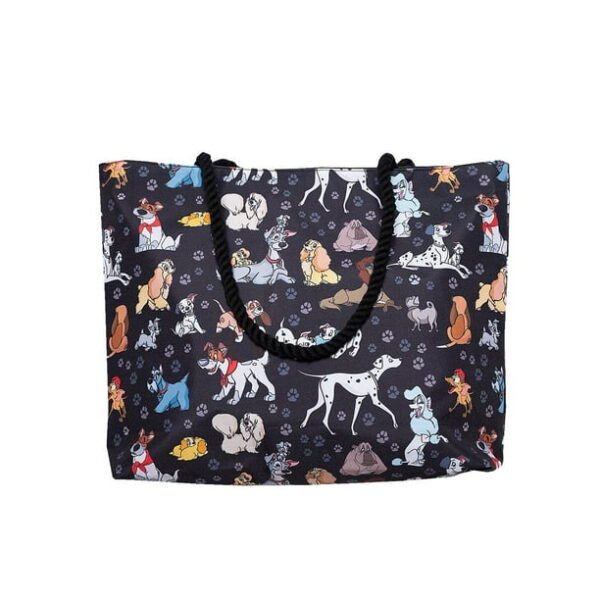 Disney Dogs Travel Rope Tote Bag Carry-on Paw Prints 101 Dalmatians Black