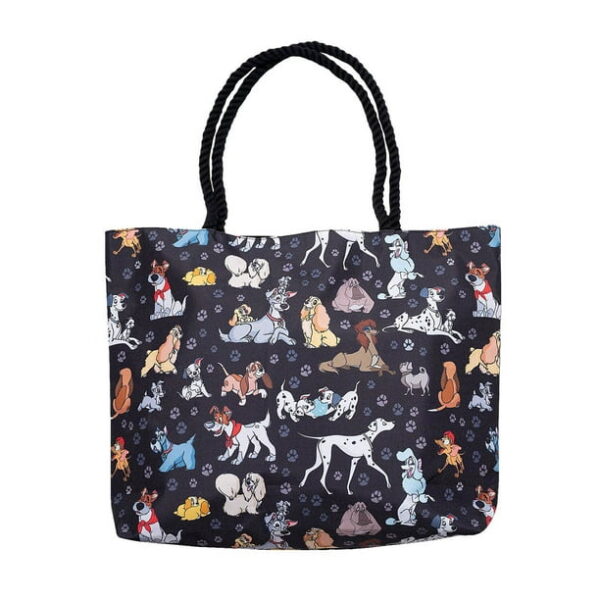 Disney Dogs Travel Rope Tote Bag Carry-on Paw Prints 101 Dalmatians Black