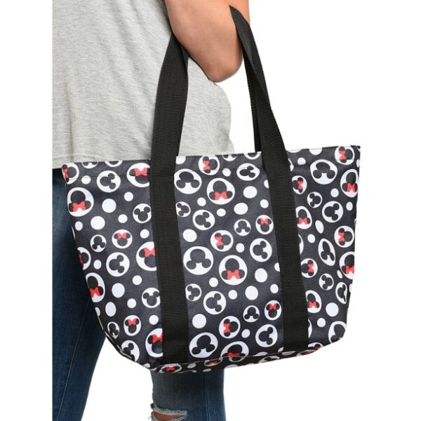 Disney Mickey Mouse Tote Bag Minnie Icon Zippered Black Travel Handbag