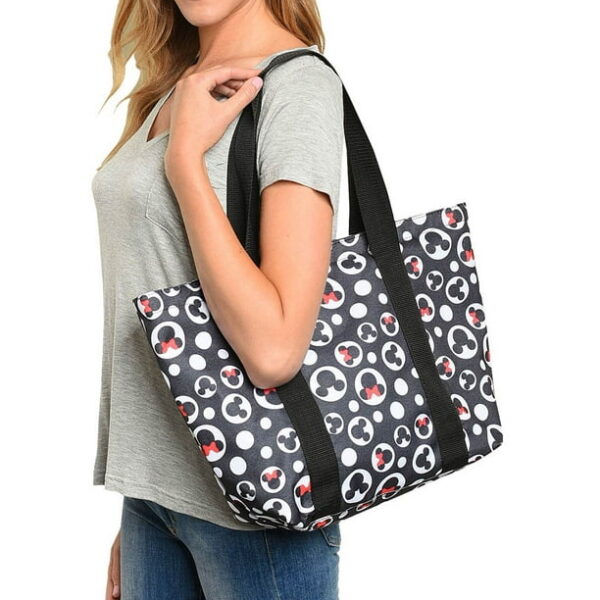 Disney Mickey Mouse Tote Bag Minnie Icon Zippered Black Travel Handbag